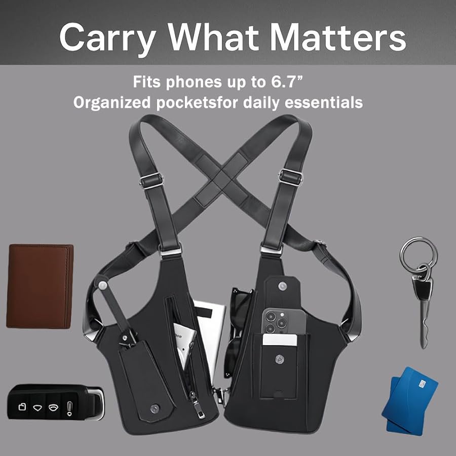 Premium Leather Underarm Shoulder Bag for Men Adjustable Hidden Double Shoulder Armpit Bag Anti Pickpocket Travel Accessories