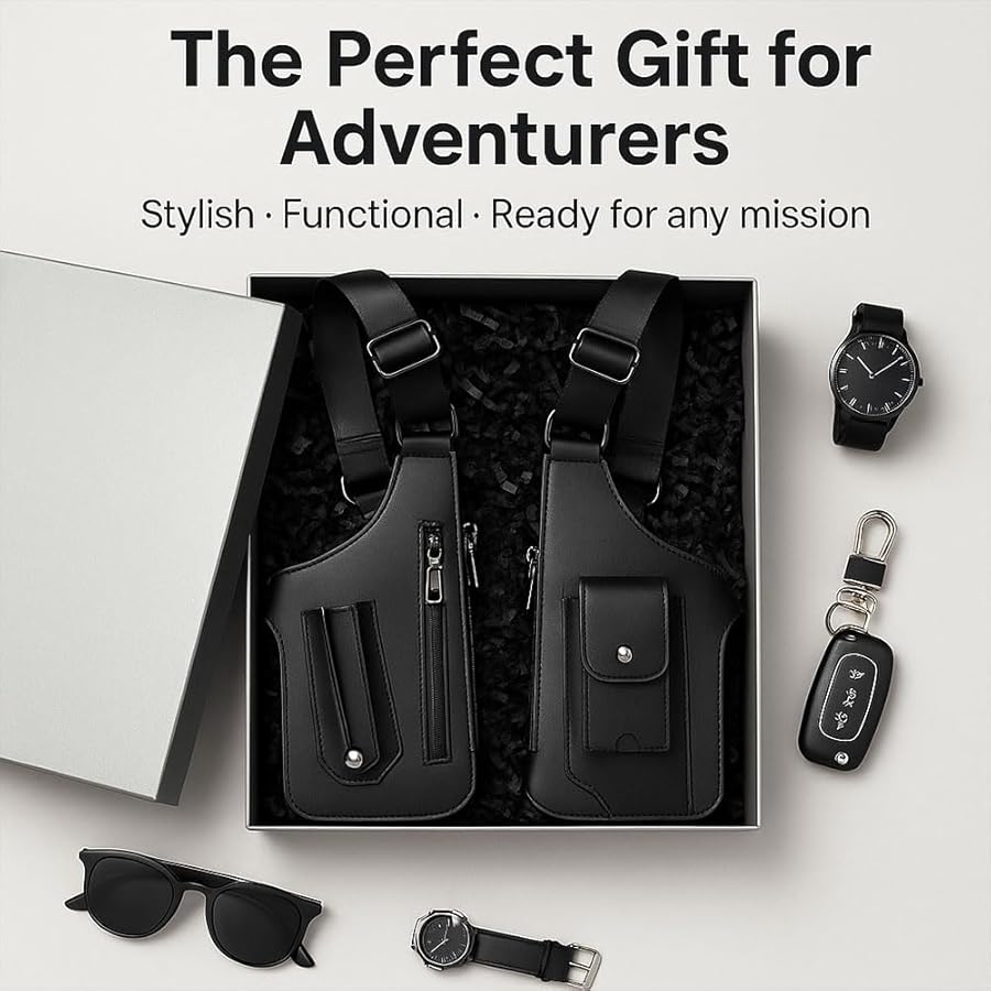 Premium Leather Underarm Shoulder Bag for Men Adjustable Hidden Double Shoulder Armpit Bag Anti Pickpocket Travel Accessories